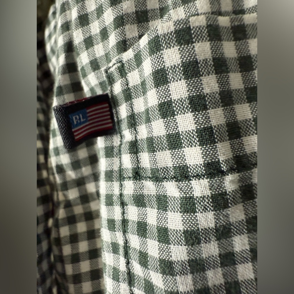 Polo Jeans Co Ralph Lauren dark green, gingham, sleeveless button down shirt L - Picture 2 of 5